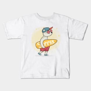 Cute bear with surfboard summer lover cute cartoon Kids T-Shirt